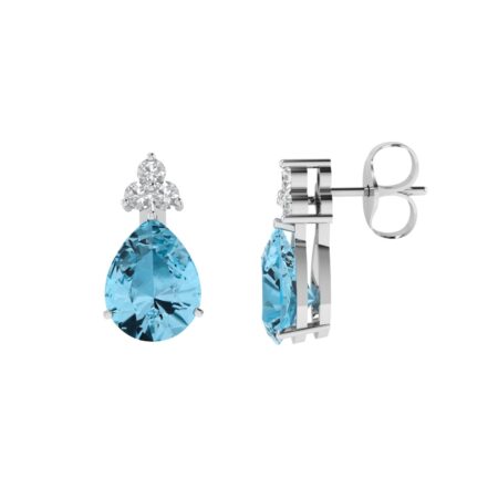 Minimalist Pear Blue Topaz and Sparkling Diamond Earrings in 18K White Gold (7ct)