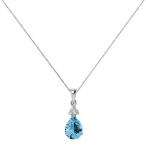 Minimalist Pear Blue Topaz and Sparkling Diamond Pendant in 18K White Gold (3.5ct)