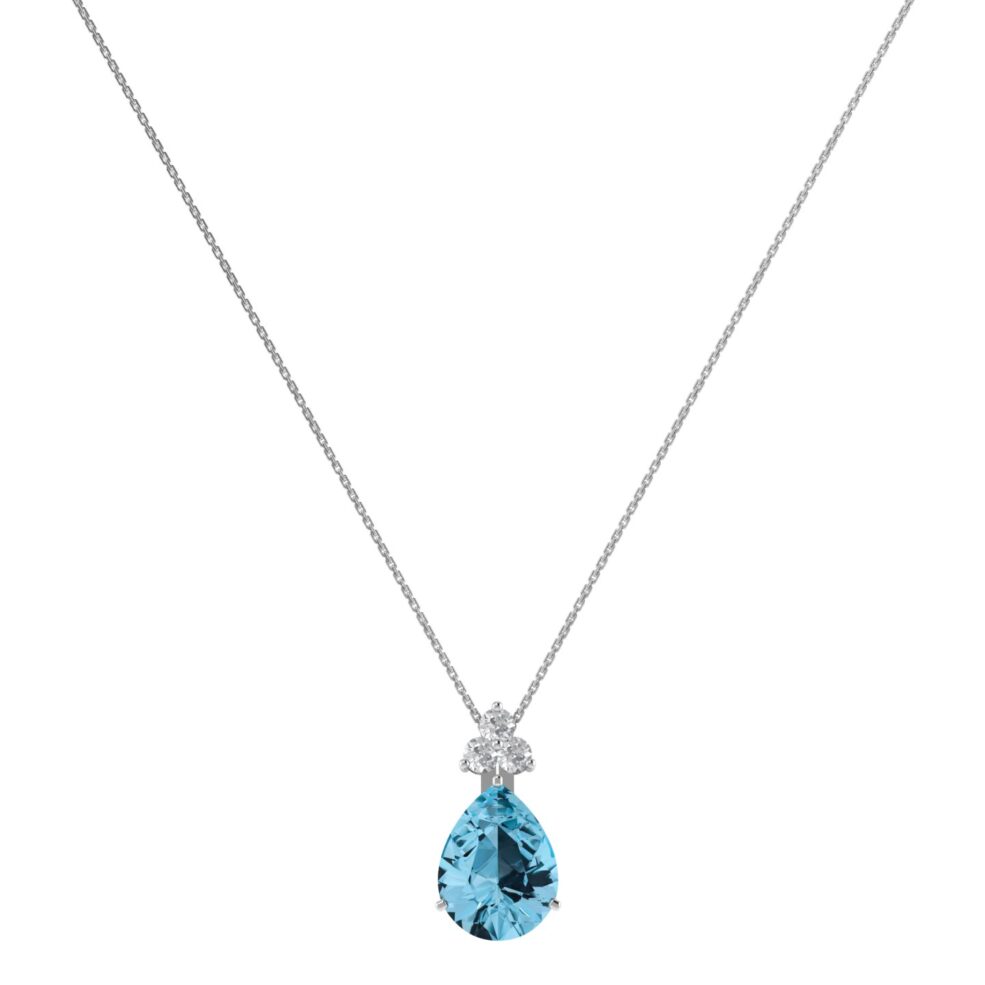 Minimalist Pear Blue Topaz and Sparkling Diamond Necklace in 18K White Gold (3.5ct)