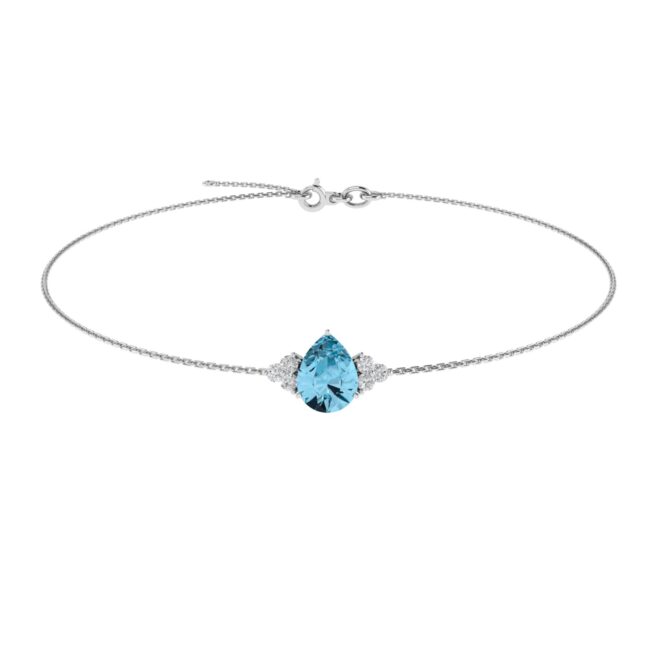 Minimalist Pear Blue Topaz and Sparkling Diamond Bracelet in 18K White Gold (3.5ct)