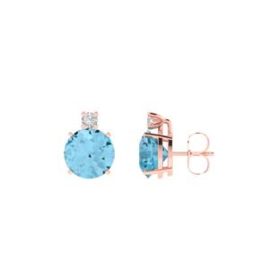 Diamond Accent Azure Blue Topaz Earrings in 18k Gold