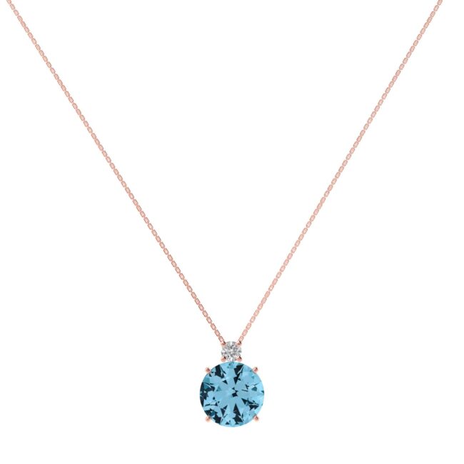 Diamond Halo Azure Dream Blue Topaz Necklace in 18k Gold