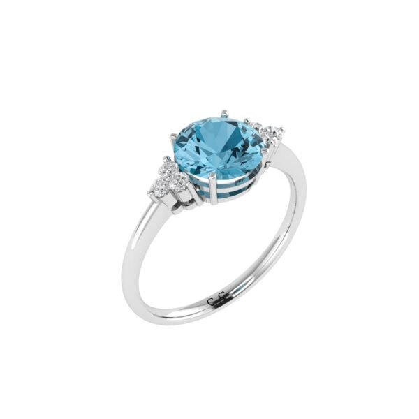 Triple Diamond Blue Topaz Splendor Ring in 18K Gold