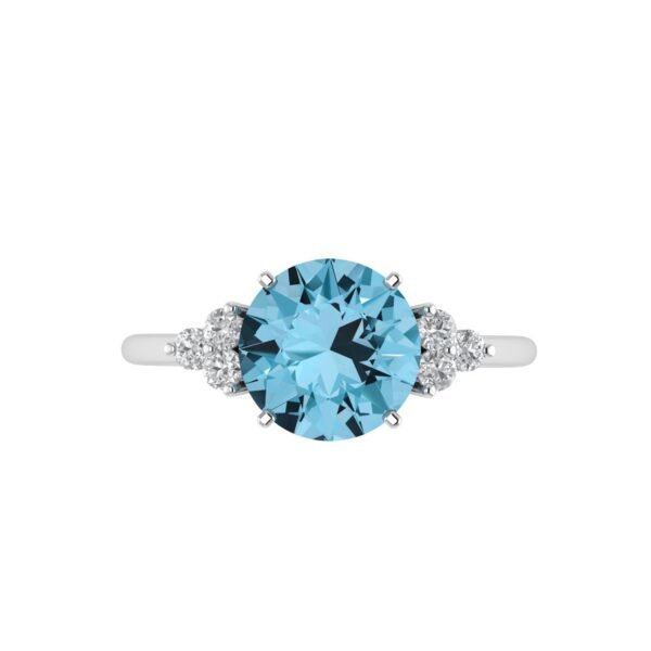 Triple Diamond Blue Topaz Splendor Ring in 18K Gold