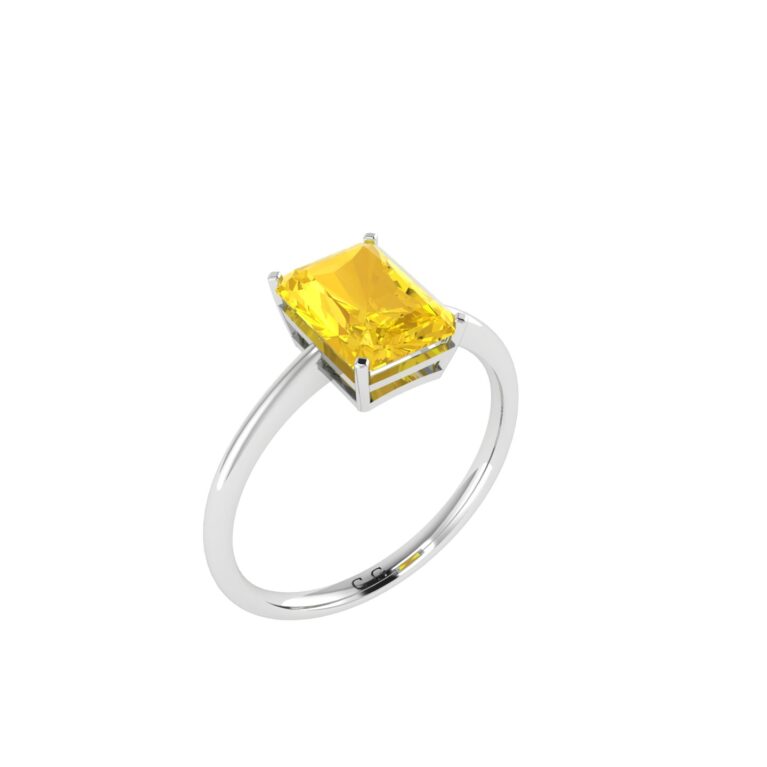 Minimalist Emerald-Cut Citrine Ring in 18K White Gold (2.4ct)