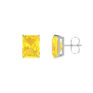 Minimalist Emerald-Cut Citrine Earrings in 18K White Gold (4.8ct)
