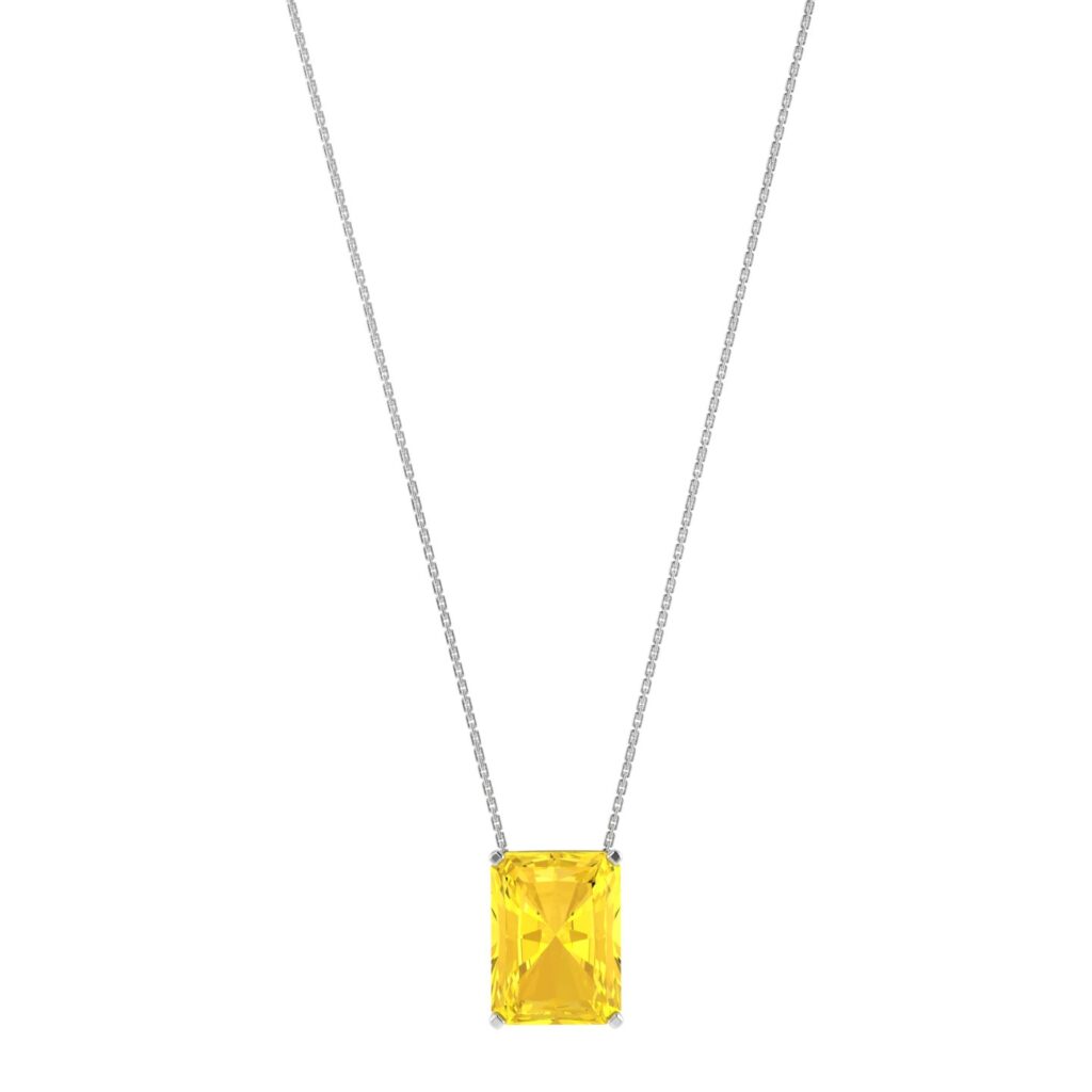 Minimalist Emerald-Cut Citrine Necklace in 18K White Gold (2.4ct)