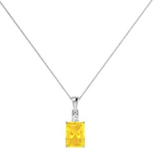 Minimalist Emerald-Cut Citrine Pendant with Elegant Diamond Side Accents in 18K White Gold (2.4ct)