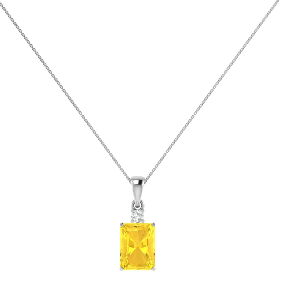 Minimalist Emerald-Cut Citrine Pendant with Elegant Diamond Side Accents in 18K White Gold (2.4ct)