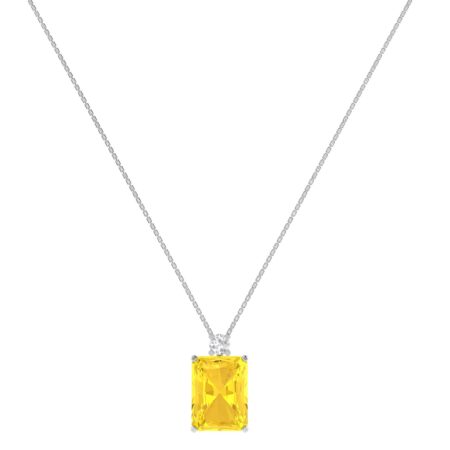 Minimalist Emerald-Cut Citrine Necklace with Elegant Diamond Side Accents in 18K White Gold (2.4ct)