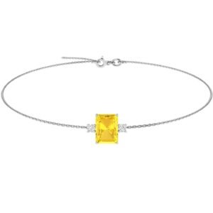 Minimalist Emerald-Cut Citrine Bracelet with Elegant Diamond Side Accents in 18K White Gold (2.4ct)