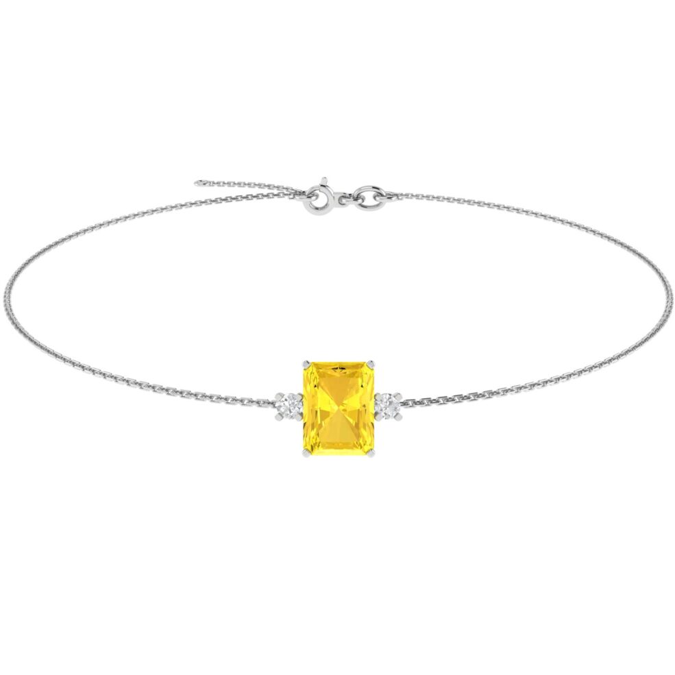 Minimalist Emerald-Cut Citrine Bracelet with Elegant Diamond Side Accents in 18K White Gold (2.4ct)