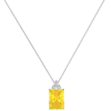 Trio Minimalist Emerald-Cut Citrine Necklace with Elegant Diamond Side Accents in 18K White Gold (2.4ct)