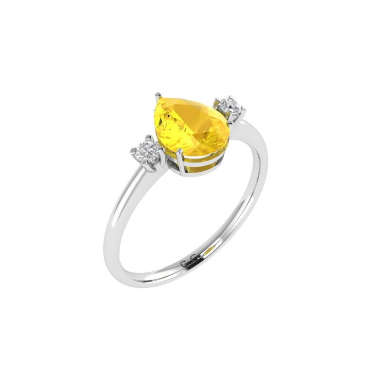 Minimalist Pear Citrine and Sparkling Diamond Ring in 18K White Gold (2.4ct)