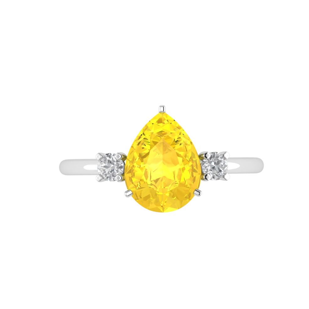 Minimalist Pear Citrine and Sparkling Diamond Ring in 18K White Gold (2.4ct)
