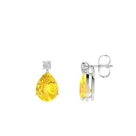 Minimalist Pear Citrine and Sparkling Diamond Earrings in 18K White Gold (4.8ct)