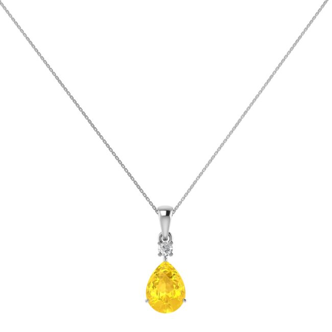 Minimalist Pear Citrine and Sparkling Diamond Pendant in 18K White Gold (2.4ct)