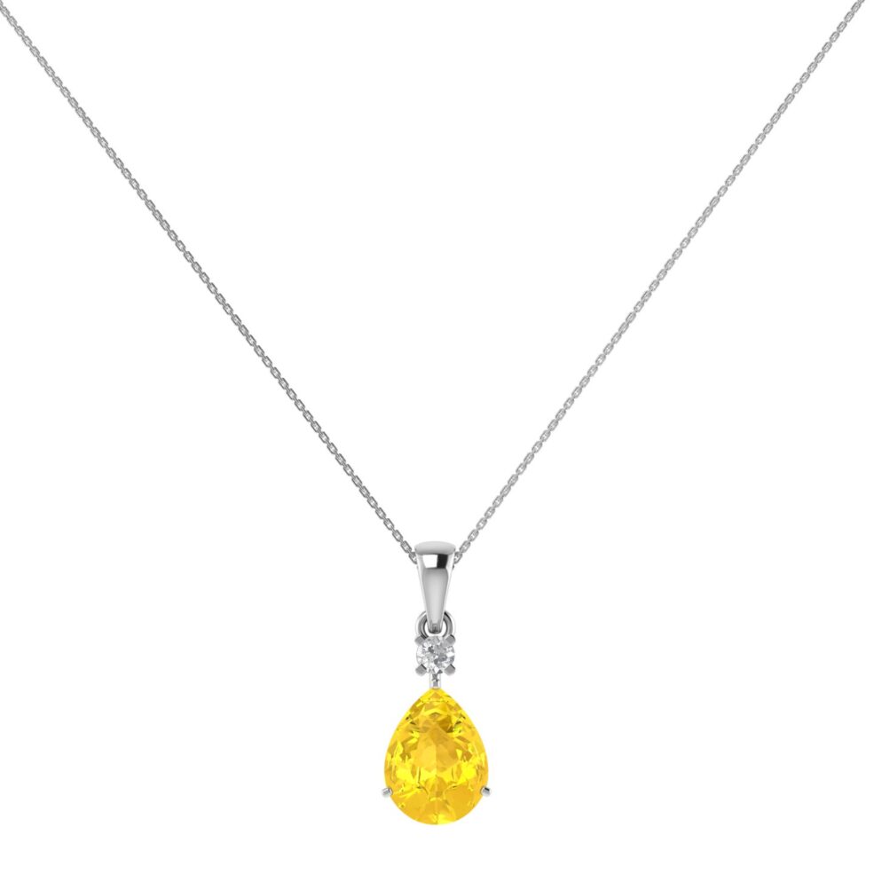 Minimalist Pear Citrine and Sparkling Diamond Pendant in 18K White Gold (2.4ct)