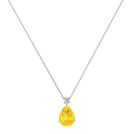 Minimalist Pear Citrine and Sparkling Diamond Necklace in 18K White Gold (2.4ct)