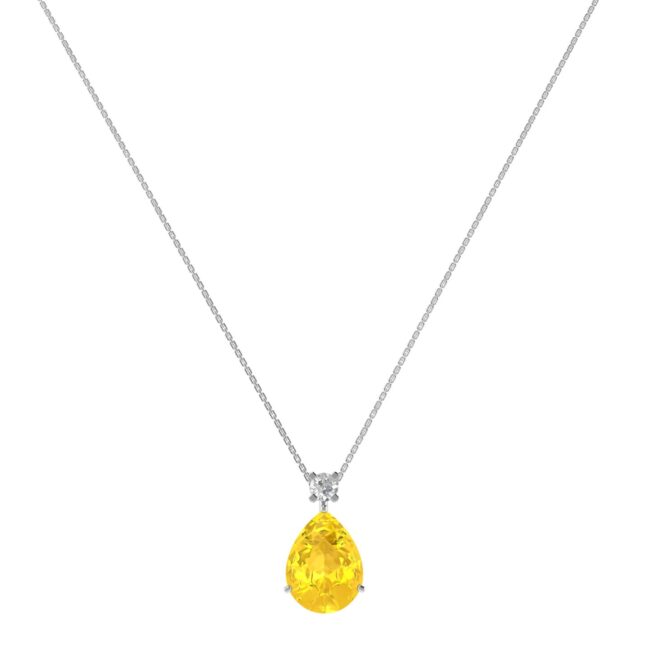 Minimalist Pear Citrine and Sparkling Diamond Necklace in 18K White Gold (2.4ct)