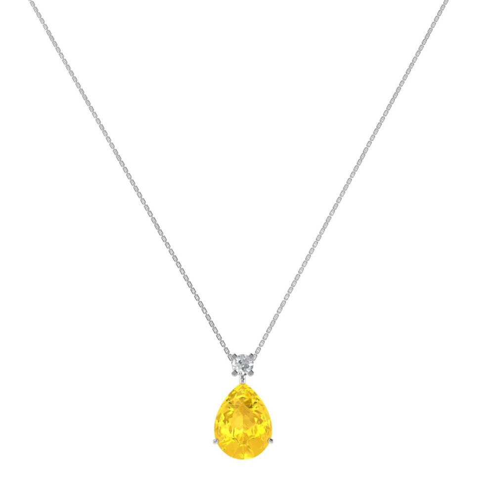Minimalist Pear Citrine and Sparkling Diamond Necklace in 18K White Gold (2.4ct)