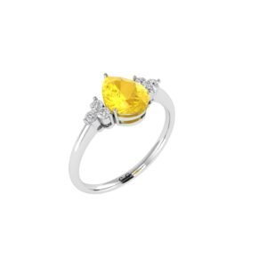 Minimalist Pear Citrine and Sparkling Diamond Ring in 18K White Gold (2.4ct)