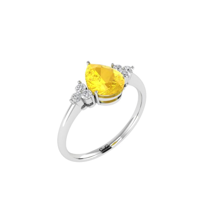 Minimalist Pear Citrine and Sparkling Diamond Ring in 18K White Gold (2.4ct)
