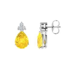 Minimalist Pear Citrine and Sparkling Diamond Earrings in 18K White Gold (4.8ct)