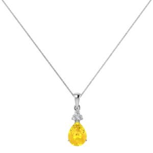 Minimalist Pear Citrine and Sparkling Diamond Pendant in 18K White Gold (2.4ct)