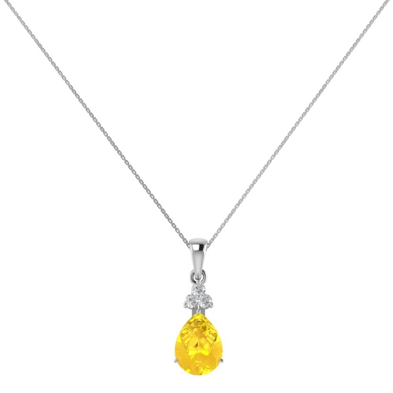 Minimalist Pear Citrine and Sparkling Diamond Pendant in 18K White Gold (2.4ct)