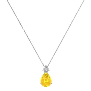 Minimalist Pear Citrine and Sparkling Diamond Necklace in 18K White Gold (2.4ct)