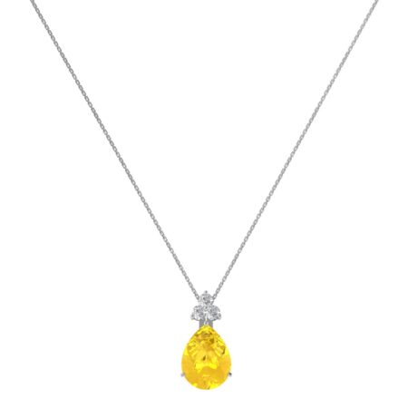 Minimalist Pear Citrine and Sparkling Diamond Necklace in 18K White Gold (2.4ct)