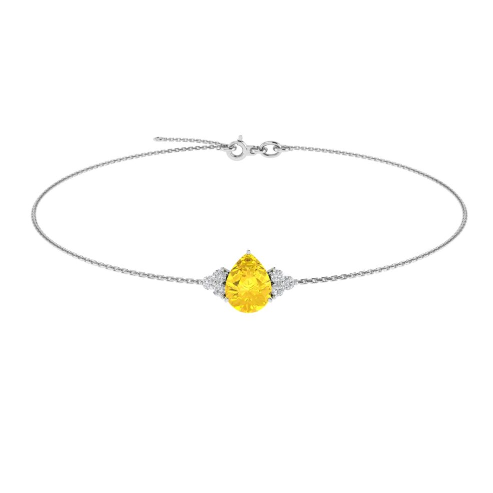 Minimalist Pear Citrine and Sparkling Diamond Bracelet in 18K White Gold (2.4ct)