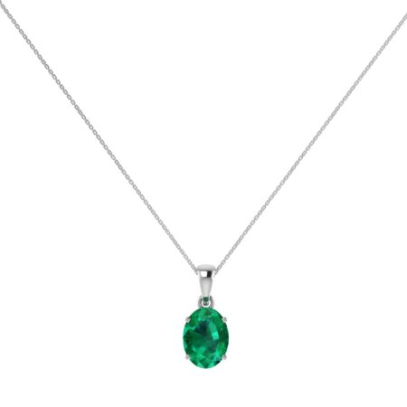 Minimalist Oval Emerald Pendant in 18K White Gold (2.25ct)
