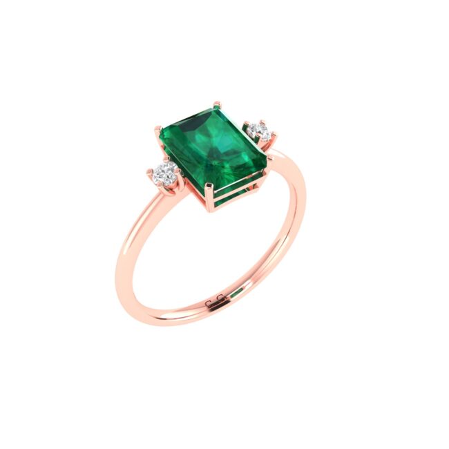 Minimalist Emerald-Cut Emerald Ring with Elegant Diamond Side Accents in 18K Rose Gold (2.25ct)