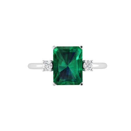 Minimalist Emerald-Cut Emerald Ring with Elegant Diamond Side Accents in 18K White Gold (2.25ct)