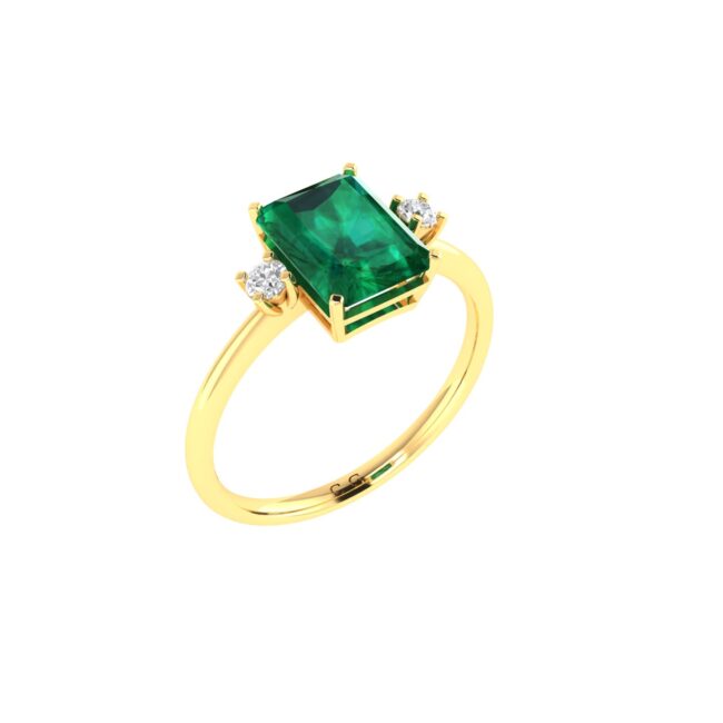 Minimalist Emerald-Cut Emerald Ring with Elegant Diamond Side Accents in 18K Yellow Gold (2.25ct)