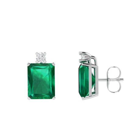 Minimalist Emerald-Cut Emerald Earrings with Elegant Diamond Side Accents in 18K White Gold (4.5ct)