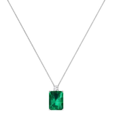 Minimalist Emerald-Cut Emerald Necklace with Elegant Diamond Side Accents in 18K White Gold (2.25ct)