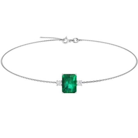 Minimalist Emerald-Cut Emerald Bracelet with Elegant Diamond Side Accents in 18K White Gold (2.25ct)