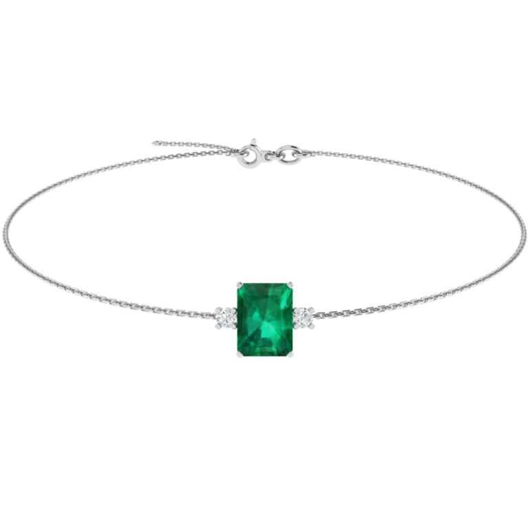 Minimalist Emerald-Cut Emerald Bracelet with Elegant Diamond Side Accents in 18K White Gold (2.25ct)