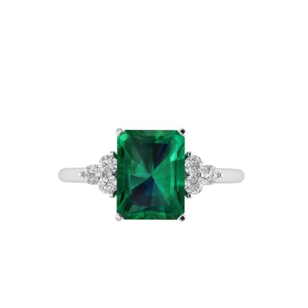 Trio Minimalist Emerald-Cut Emerald Ring with Elegant Diamond Side Accents in 18K White Gold (2.25ct)