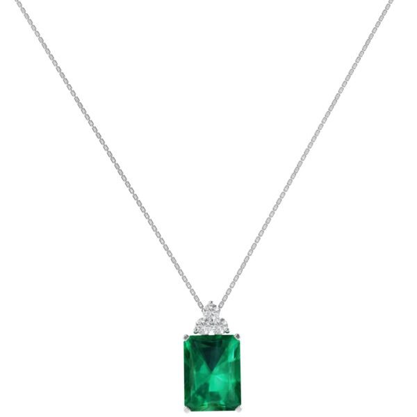 Trio Minimalist Emerald-Cut Emerald Necklace with Elegant Diamond Side Accents in 18K White Gold (2.25ct)