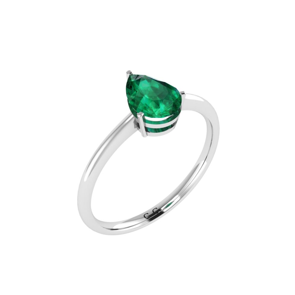Minimalist Pear Emerald Ring in 18K White Gold (2.25ct)