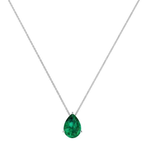 Minimalist Pear Emerald Necklace in 18K White Gold (2.25ct)