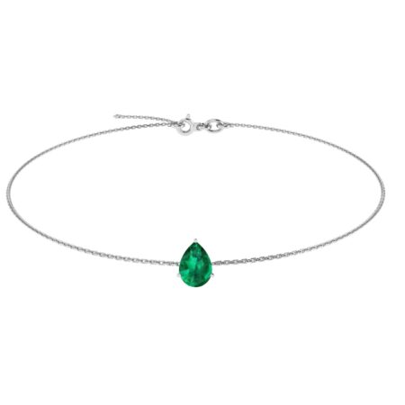 Minimalist Pear Emerald Bracelet in 18K White Gold (2.25ct)
