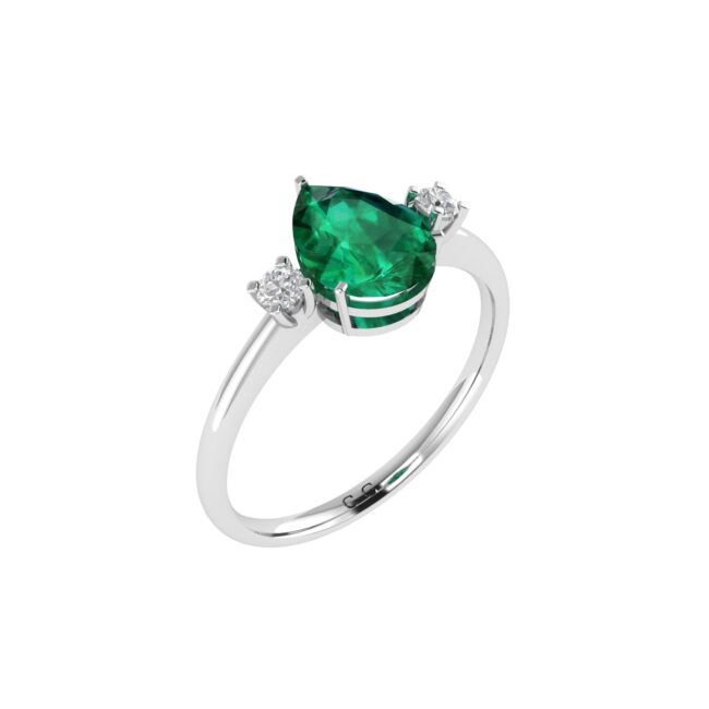 Minimalist Pear Emerald and Sparkling Diamond Ring in 18K White Gold (2.25ct)