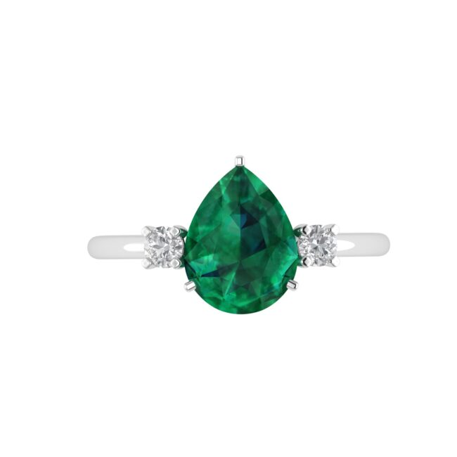 Minimalist Pear Emerald and Sparkling Diamond Ring in 18K White Gold (2.25ct)