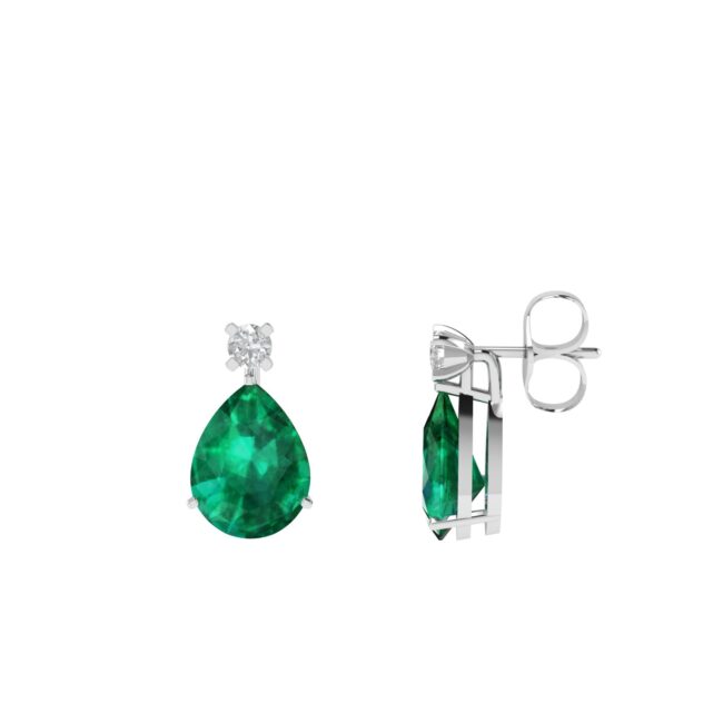 Minimalist Pear Emerald and Sparkling Diamond Earrings in 18K White Gold (4.5ct)