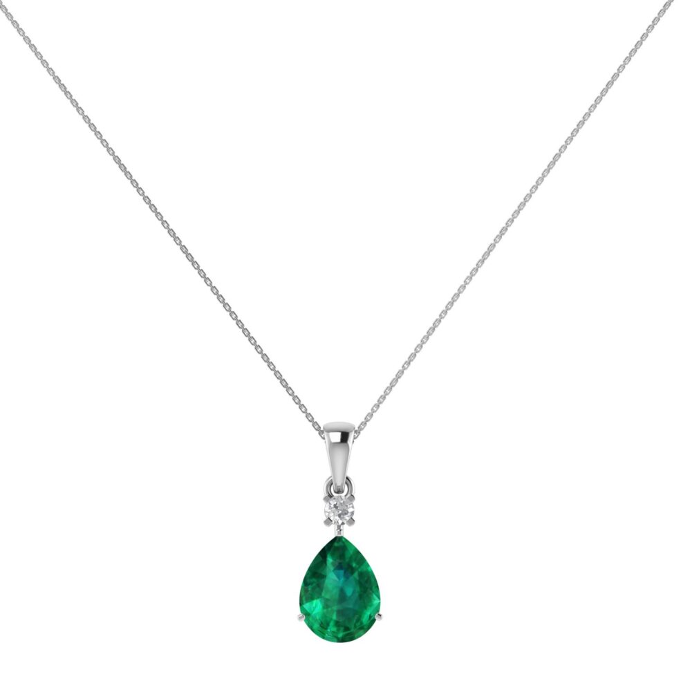 Minimalist Pear Emerald and Sparkling Diamond Pendant in 18K White Gold (2.25ct)